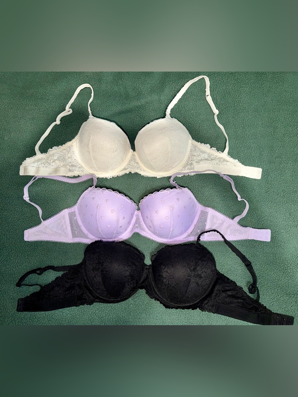 PINK Victoria's Secret Bra Trio - White, Lavender, Black